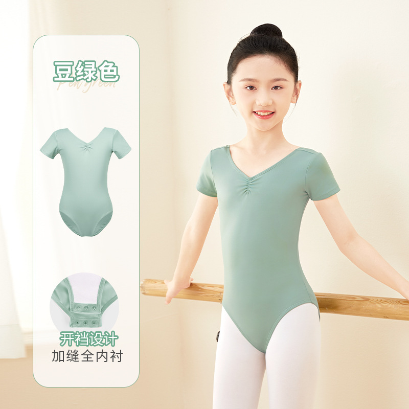 Trajes de baile para niñas y niños, ropa de entrenamiento de alta elasticidad de nailon de manga corta de verano, ropa de actuación de ballet deportivo para niños grandes