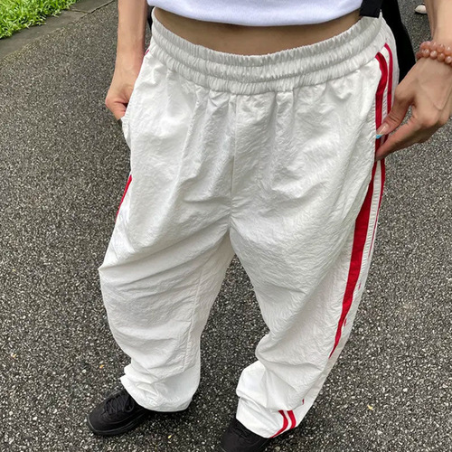 Wholesale Women's Loose Straight Leg Straight Leg Striped Full Leg Pants for Spring and Autumn in 2025, Color Blocking Style, Sporty