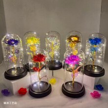 跨境520永生花玻璃金箔花灯罩工厂七夕节情人节礼物创意礼品LED