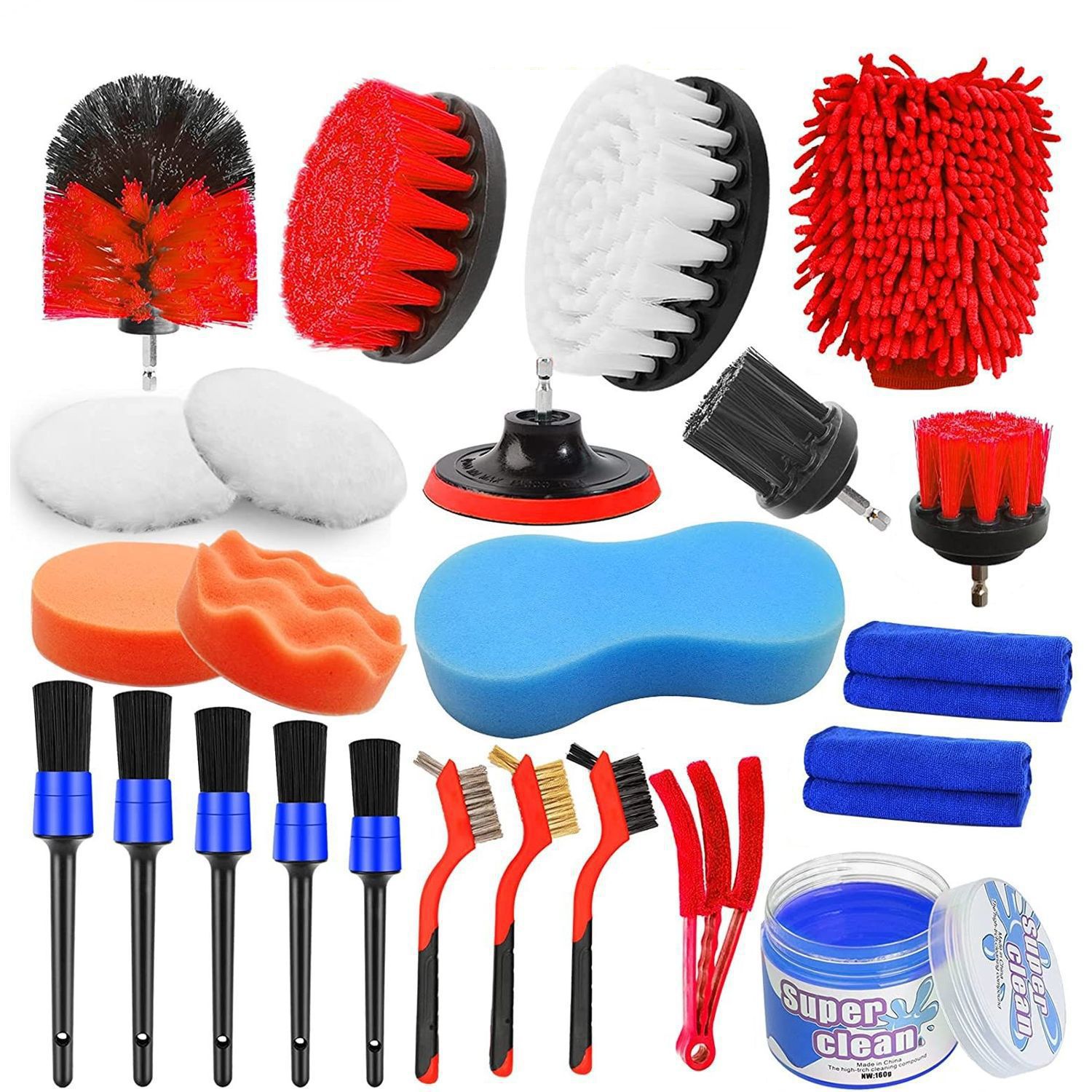 跨境畅销24件套汽车清洁刷头打蜡细节刷空调出风口清洁刷洗车手套