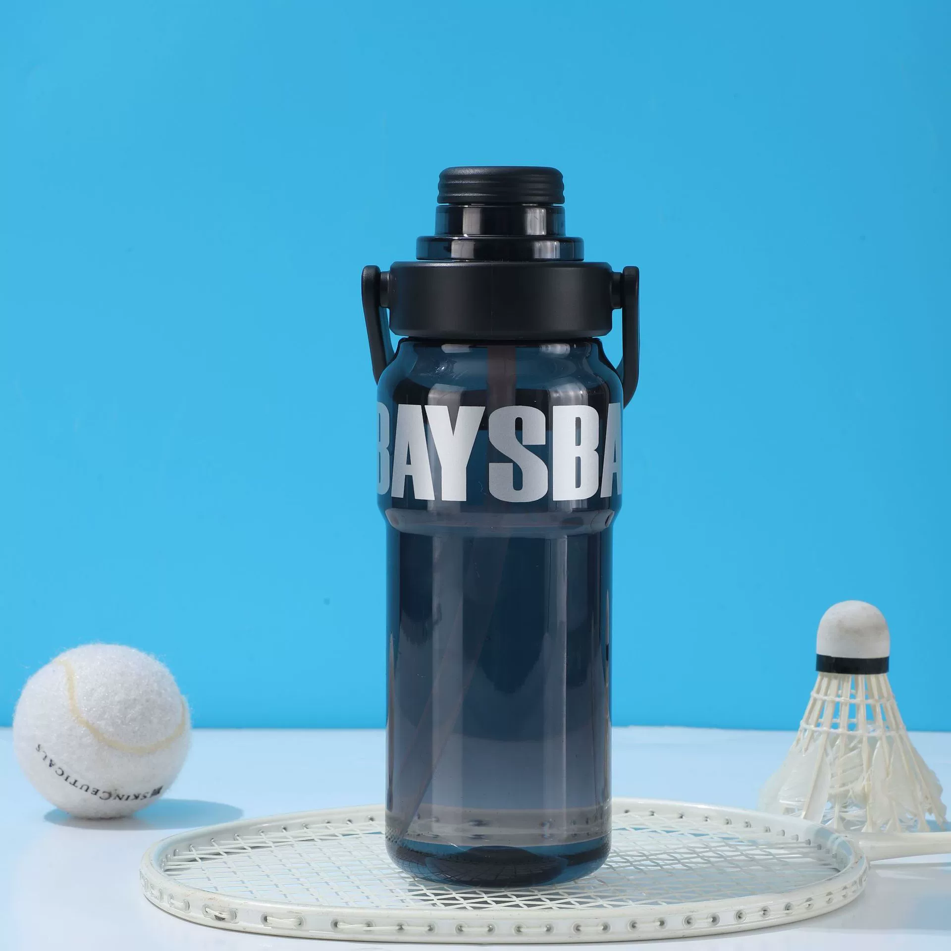 Summer high quality plastic sports handheld capacious tea cup for students with glass, straw, pen