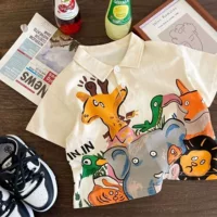 Летний новый мультфильм для мальчиков и девочек для маленьких детей с короткими рукавами футболка с отворотом рубашка поло топ прилив 0066A034