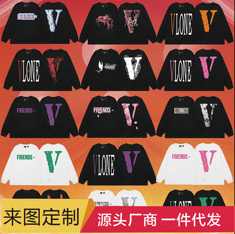 External single VLONE FOG pixel cherry blossom pink large V-letter female blockbuster long sleeve T-shirt crew neck sweater base shirt tide