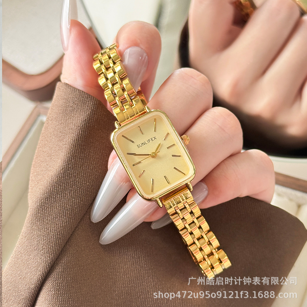 SUNLIFEX一米阳光手表女士热销方形时尚气质腕表高级感简约钢带女
