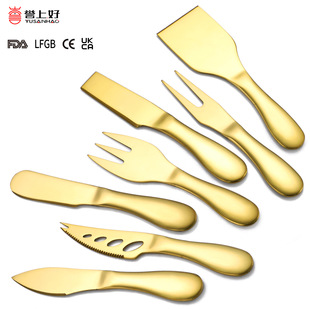 Stainless Steel Cheese Knife suit High-value Seven-piece Creative Cute Knife and Fork Portable Short Handle Kitchen Baking Knife