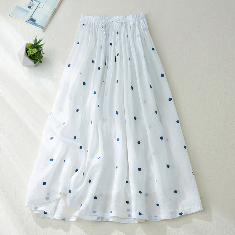 Chân váy xếp ly dáng chữ A cạp cao cotton hai lớp kiểu Nhật — Xanh lông mòng đen chi tiết 8