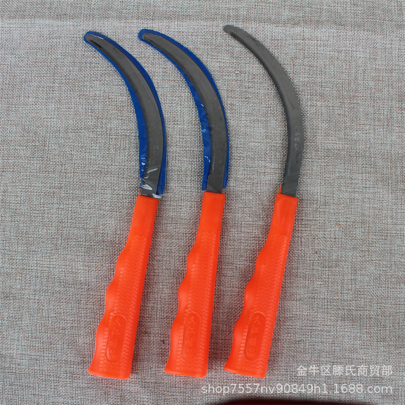 两元店塑柄不锈钢镰刀 农用锯齿割草刀 加密细齿小禾镰 韭菜刀