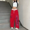 016 white waist red pants
