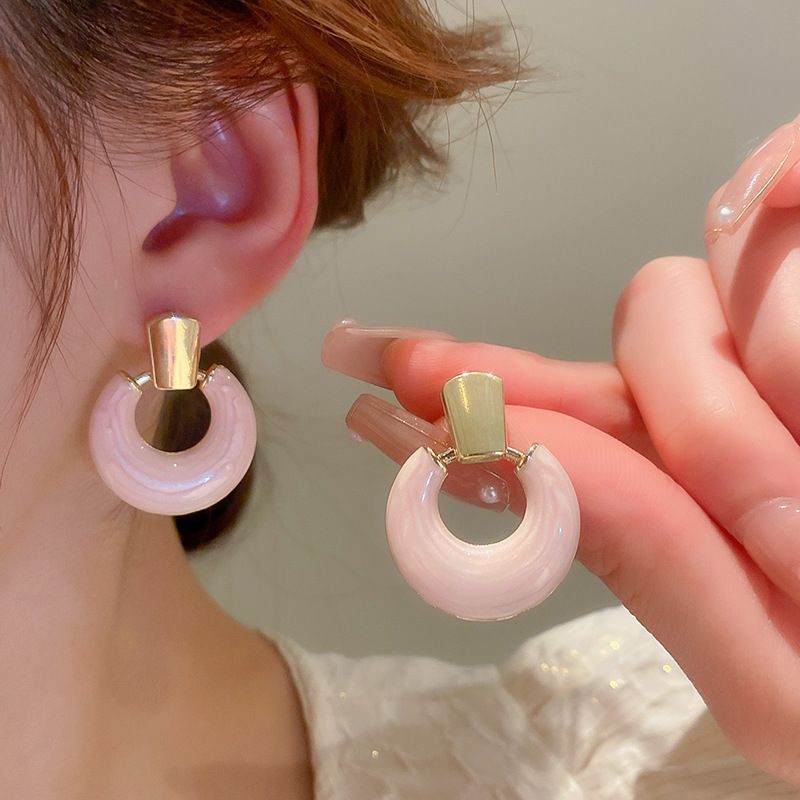 Pendientes de borla de cristal de hilo de malla de pétalo de aguja de plata Pendientes de estilo de vacaciones de playa dulce rosa Pendientes de moda de temperamento Mujer