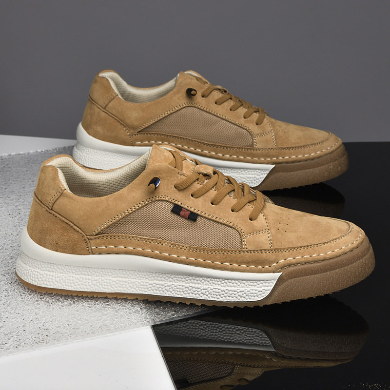 Giày sneaker nam da thật lộn nhung đế dày cổ thấp dáng thể thao — Màu vàng 2633, Màu xám 2633
