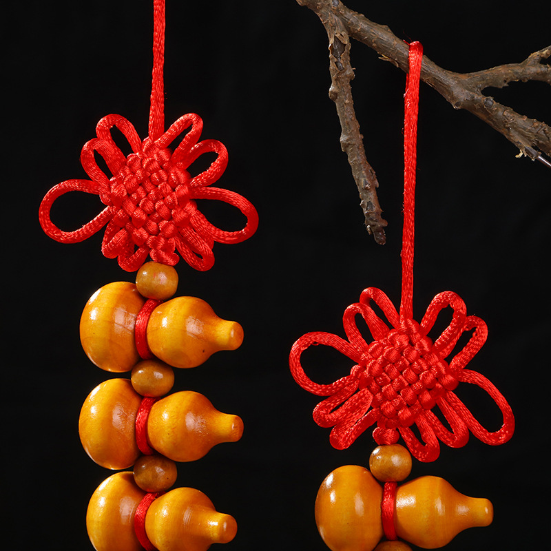 Hand-Woven Chinese Knot Five Blessings Bowknot Chinese Style Peach Wood Gourd Pendant Five Emperors Coins Home Car Hanging Decoration