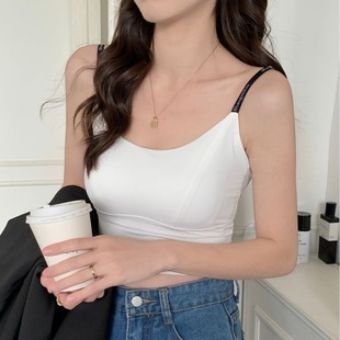 7538 Beautiful Back Ice Silk Large U Backless Bra Letter Shoulder Strap Women's Strapless Fashionable Comfortable Camisole