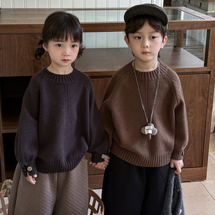 Jiaye Children's Products 2025 Children's Autumn and Winter Thickened Solid Color Round Neck Sweater for Boys and Girls Baby Forest Style Western Style Warm Inner Wear
