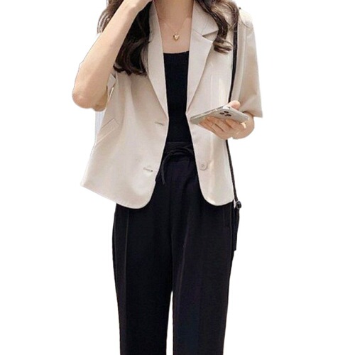 Design sense summer thin short-sleeved women's blazer jacket, annual short sleeve loose temperament suit top