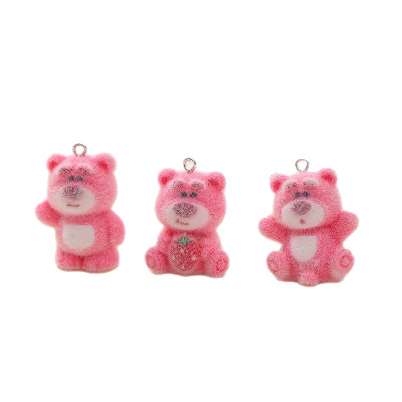 新しい植毛樹脂ペンダントイチゴクマ樹脂アクセサリー diy 携帯電話ケース装飾品キーホルダー材料パッケージ卸売|undefined