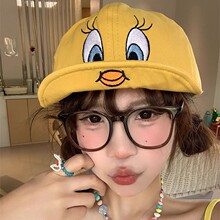 韩国崔弟翠儿翻檐鸭舌帽子女夏季可爱卡通小黄鸭刺绣遮阳棒球帽潮