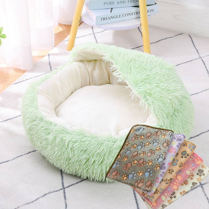 Nido para gatos, nido cálido para otoño e invierno, cáscara de felpa, nido para gatos, felpa, semicerrado redondo, sueño profundo, nido para mascotas