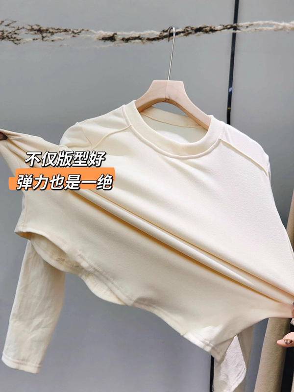 女士仿天丝羊毛秋冬气质打底衫圆领正肩长袖t恤弹力保暖内搭上衣|undefined