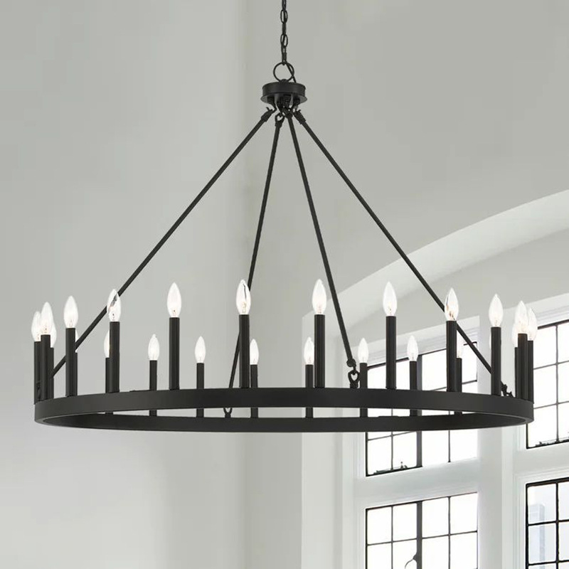 亚马逊美式圆环蜡烛吊灯复古圆形车轮吊灯酒吧餐吧咖啡厅吊灯