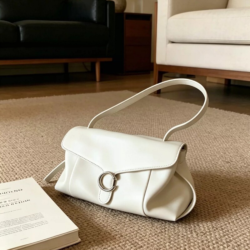 Kebidou Original White Moon Underarm Bag for Women 2026 New Model High-End C Buckle Baguette Bag Single Shoulder Crossbody Bag