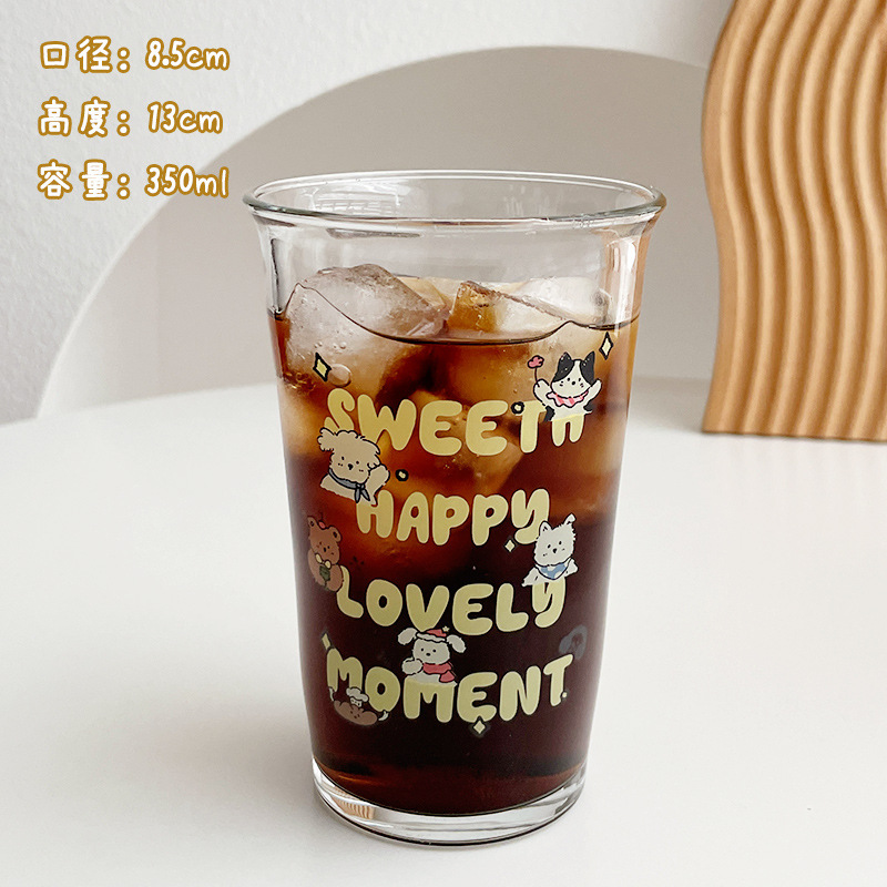 高颜値女性冷たいドリンクカップかわいい厚いガラスカップ学生コーヒーミルクカップ漫画ジュース飲料カップ|undefined