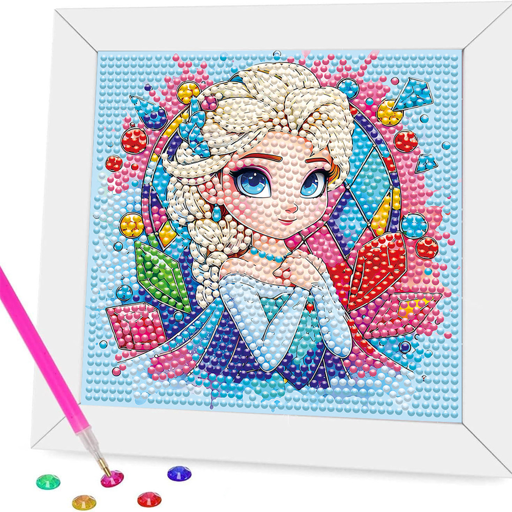 Pintura de diamantes enmarcada hecha a mano, superventas transfronteriza, de dibujos animados infantiles de la princesa Elsa, linda pintura de pegatinas de diamantes DIY