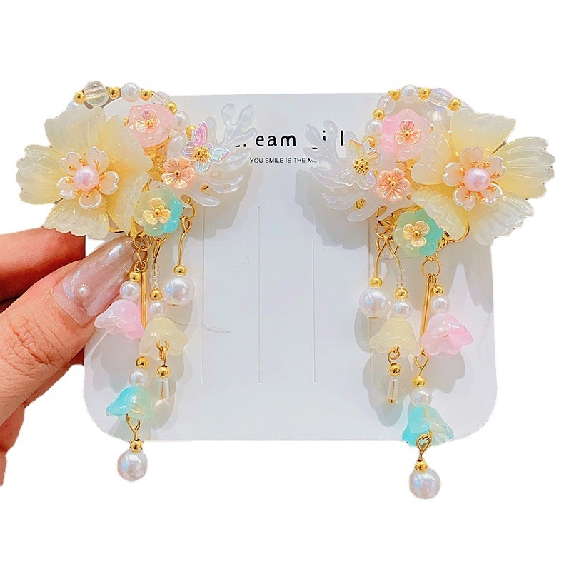 Tocado de la dinastía Han para niñas, accesorios para el cabello de estilo antiguo con borlas, horquillas de estilo chino antiguo, horquillas para niñas, accesorios de princesa