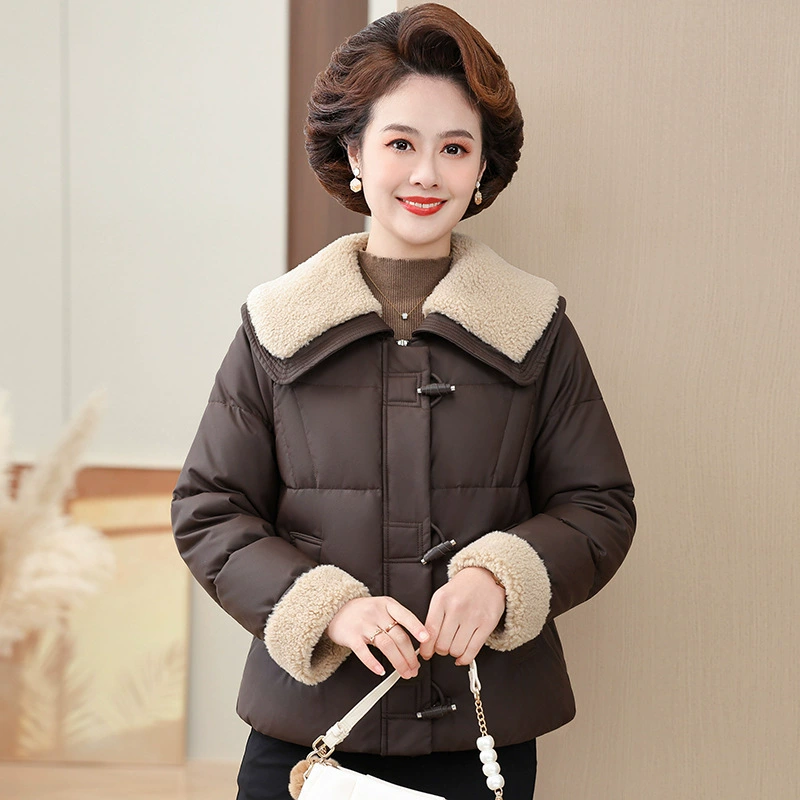 Мама с большим лацканом пуховик ягненка утка женский топ зимний новый теплый толстый кожаный пальто