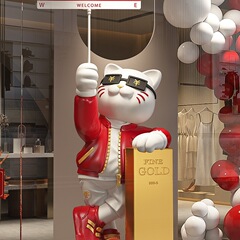 新款猫摆件生意兴隆落地公司店铺门口装饰品开业大吉礼物