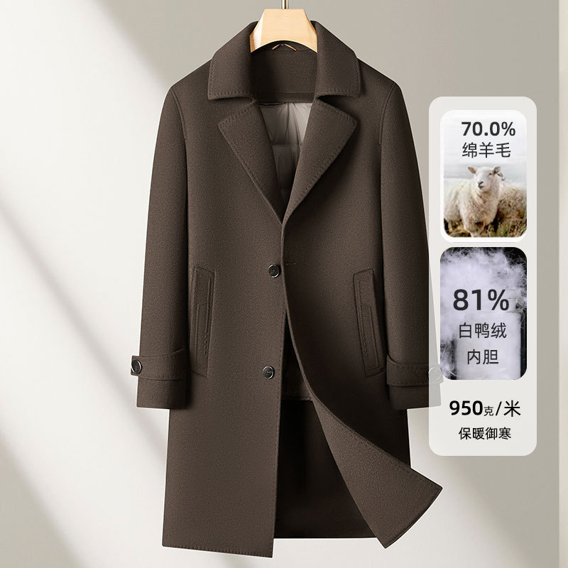 冬季双面呢大衣男西装翻领拆卸羽绒内胆加厚中长款羊毛呢风衣外套