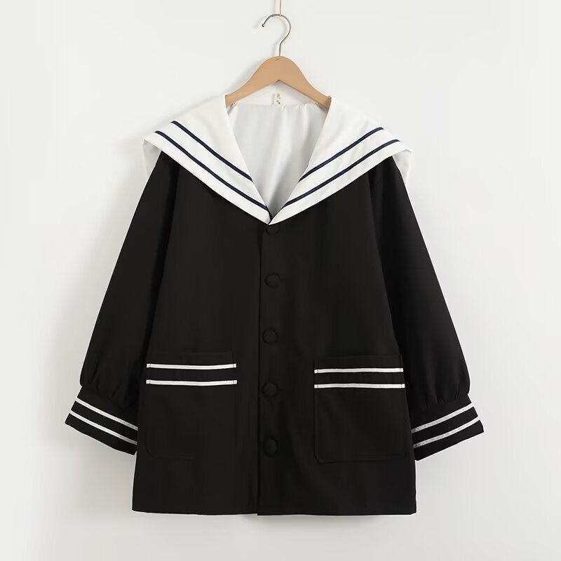 2026 Spring New Style Navy Collar Striped Mid-Length Women's Cardigan Jacket Wholesale 2026 Spring New Style Navy Collar Striped Mid-Length Women's Cardigan Jacket Wholesale