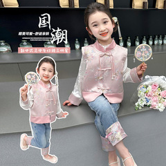 女の子セット2025春秋新作洋気少女中国式国風流行三点セット子供服唐服