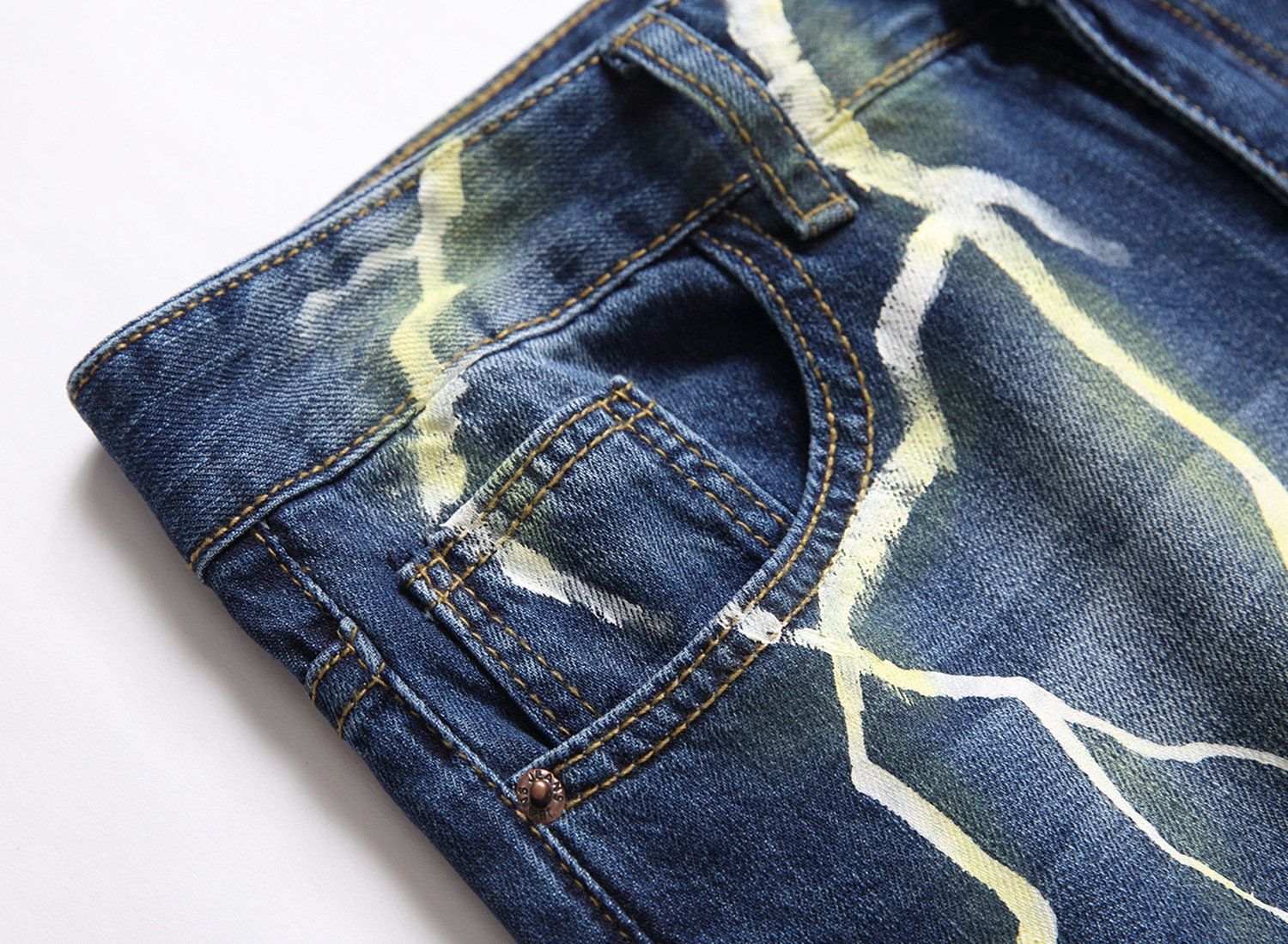 Men's Personalized Lightning Ripped Jeans With American Print_voghion.com