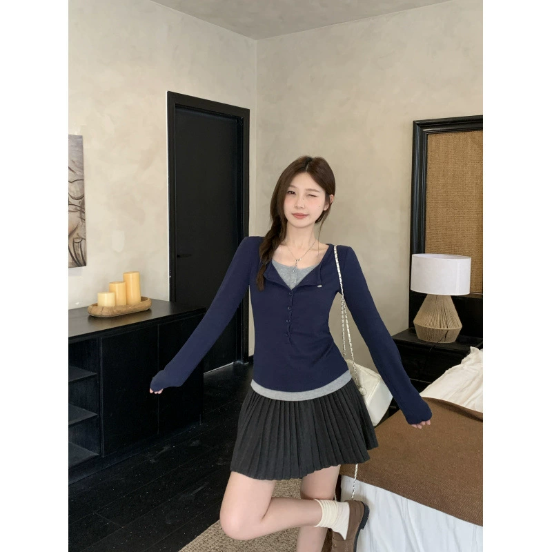 Autumn set, fitted universal long-sleeve, plus size