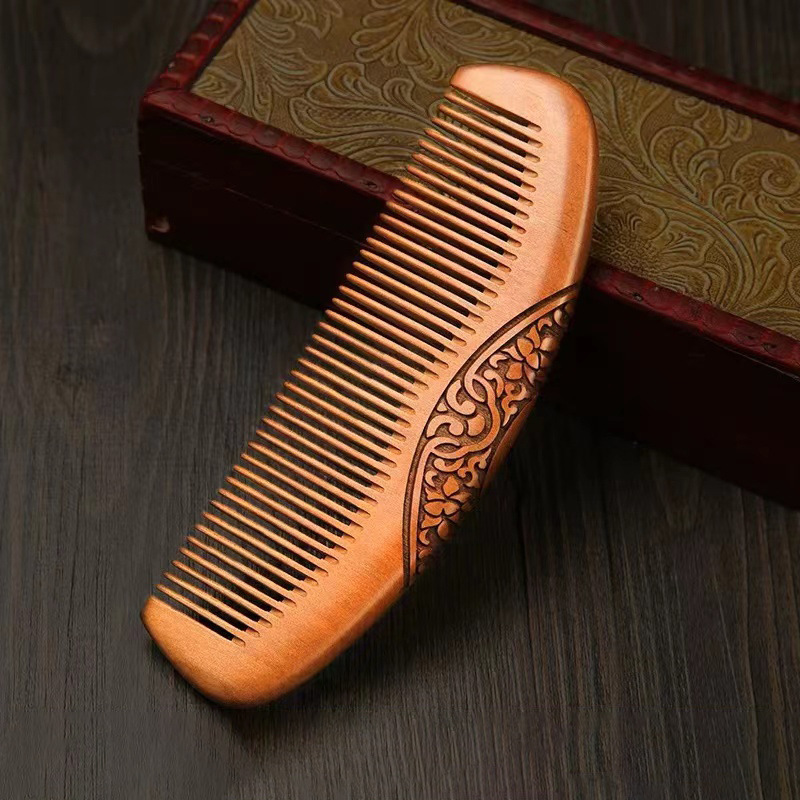 肥厚古い桃の木の櫛家庭用木製櫛無垢材の櫛ヘアコーム両面彫刻ブティック櫛卸売|undefined