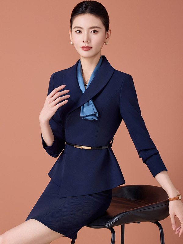 时尚OL职业套装女春高端气质花边领西服套裙酒店前台美容院工作服|undefined