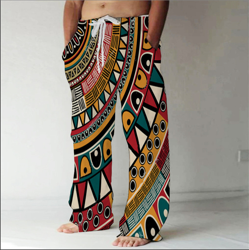 Men's Fashion Straight Pants 3D Print Elastic Drawstring Design Front Pocket Pants Casual Daily Graphic Printing