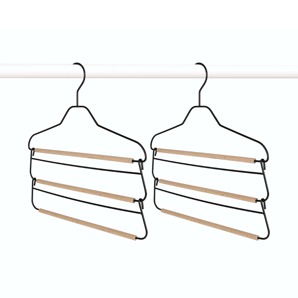 Iron and Wood Combination Suit Hanger Adult Clothing Hanger Pants Clip Clothing Store Beech Wood Hanger Metal Traceless Storage Light Luxury New Style