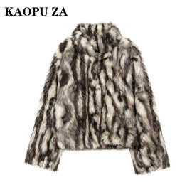 KAOPU ZA 秋季欧美风女装休闲设计外贸新款感皮草外套长袖宽松