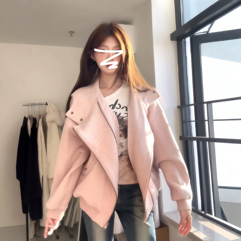 Pink lapel jacket, short coat for women, autumn 2026 new popular Korean style baseball jacket, high-end feel