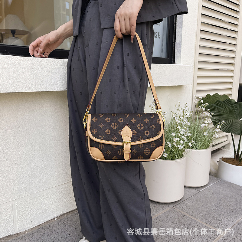 跨境代发老花女包马鞍包包2025新款潮百搭大容量斜跨包单肩腋下包|undefined
