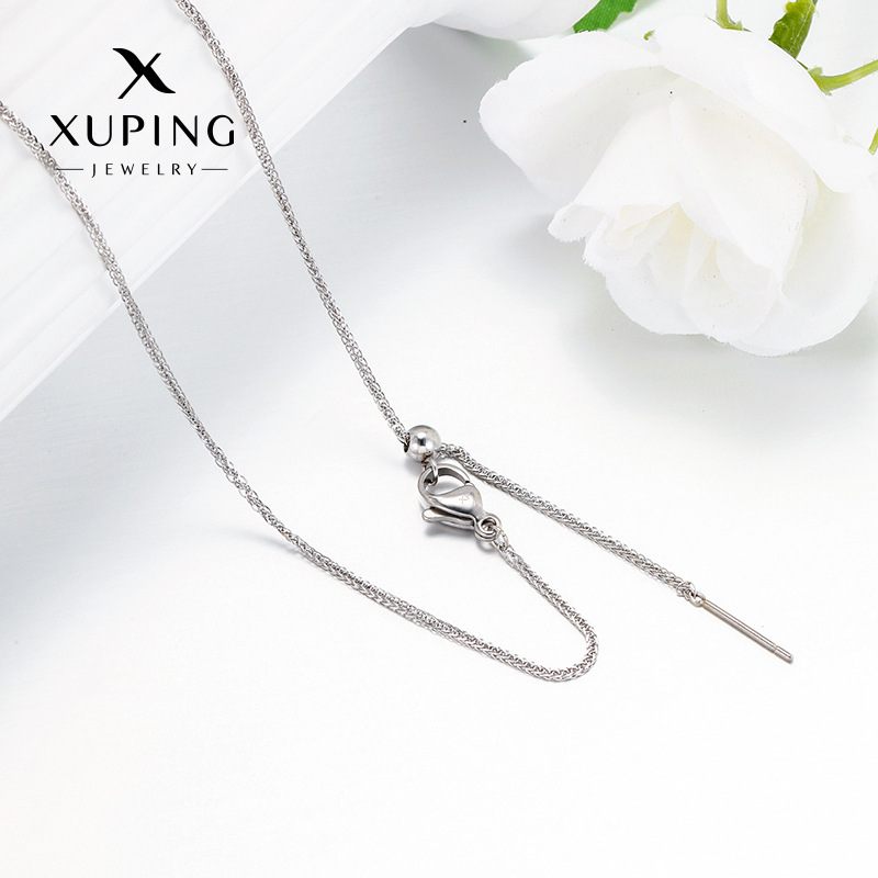 Xuping acero inoxidable chapado blanco simple diario fácil de montar cadena de botón de langosta cadena clásica cadena de aguja cadena de clavícula al por mayor mujeres