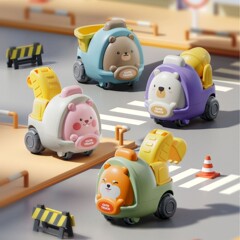 新商品の爆発的な萌えアニメ動物工事車玩具慣性工事車男少女礼品知育玩具