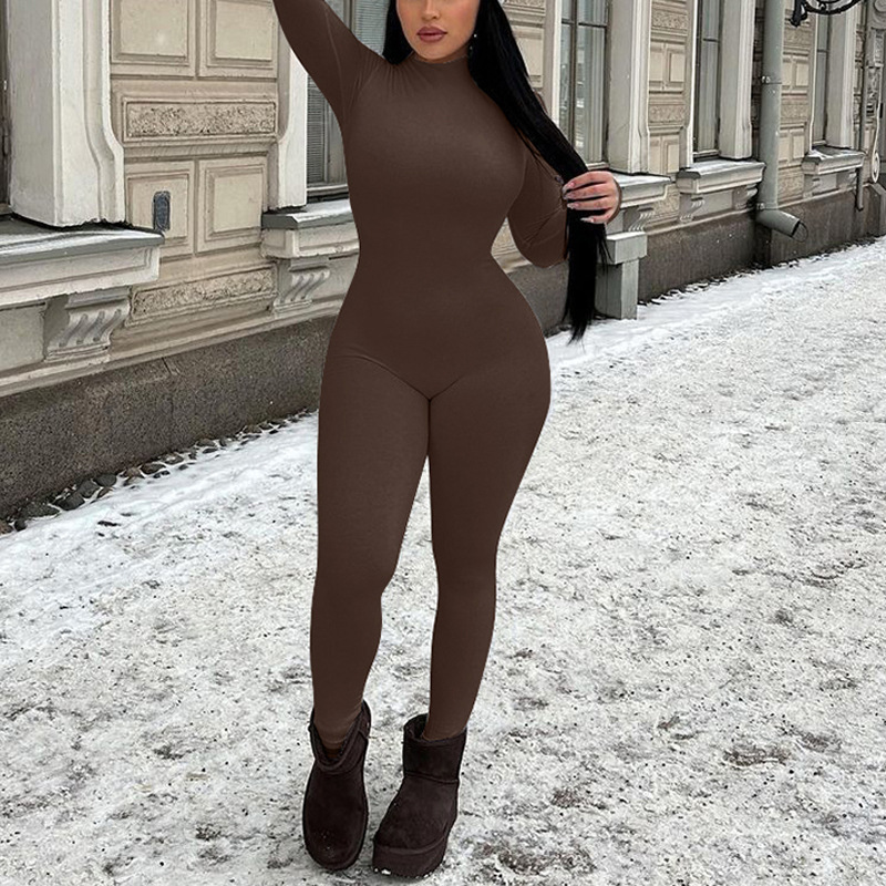 Women's Solid Color Versatile Base Back Zipper Long Sleeved Pullover Round Neck High Elasticy_voghion.com