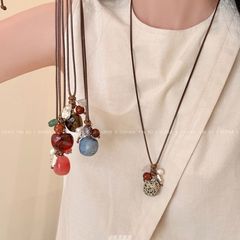 天然石长款编织绳项链女夏天小众高级感挂脖配饰品复古新中式挂件