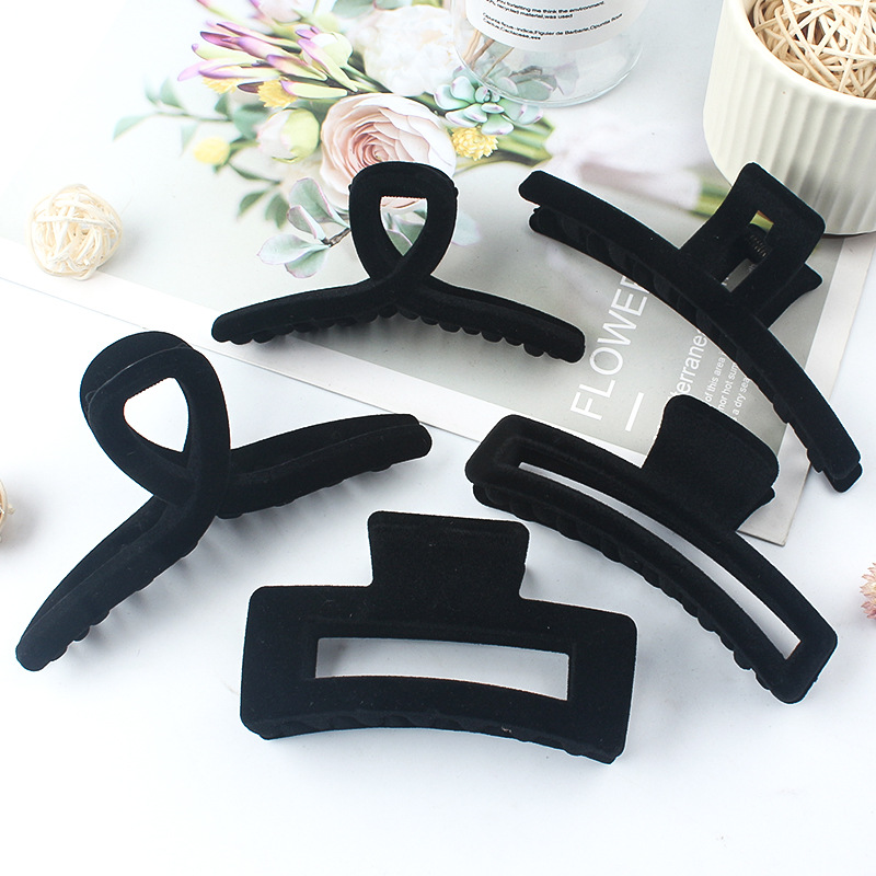 Multi-styles black velvet texture hair clips for women's nape, same as Instagram blogger's hair clips, shark clips, wholesale