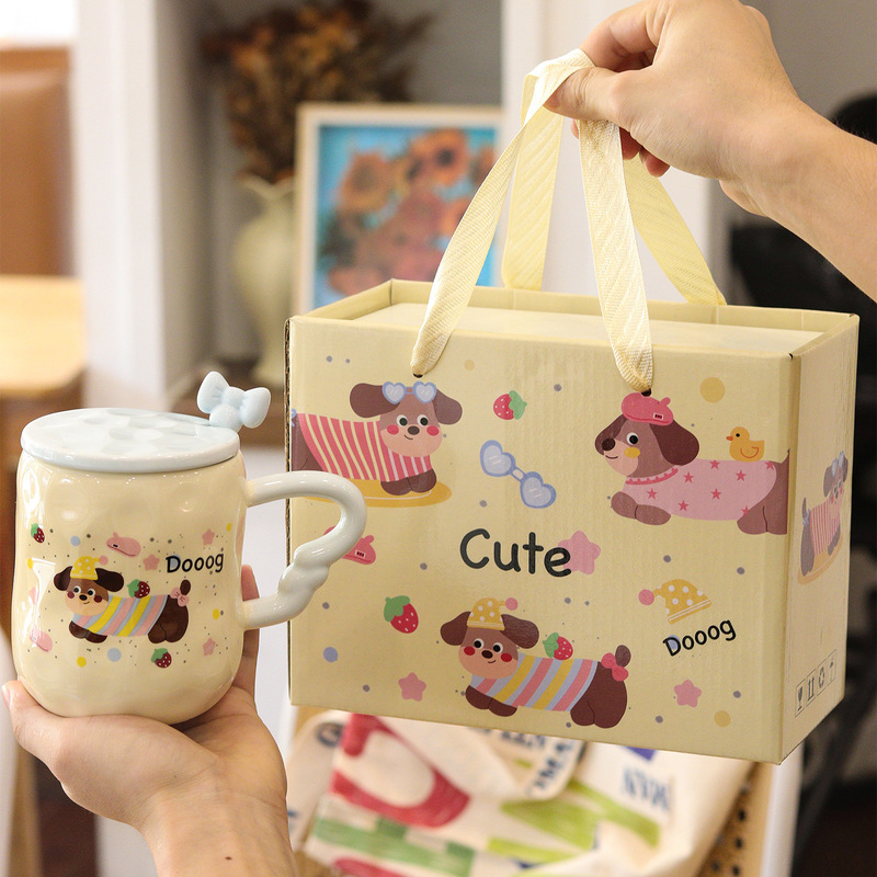 Practical Souvenir Cup for Opening Event, Dachshund Ceramic Water Cup for Customer Business Gift Box
