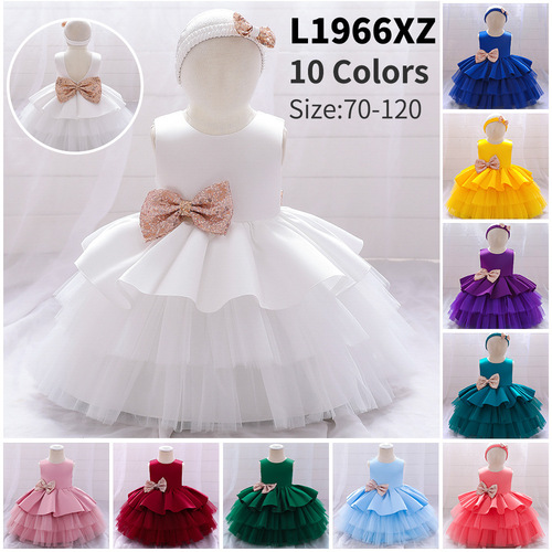 European and American New Children's Dress Princess Skirt First Birthday Baby Bow Candles Ball Gown Children Gown
