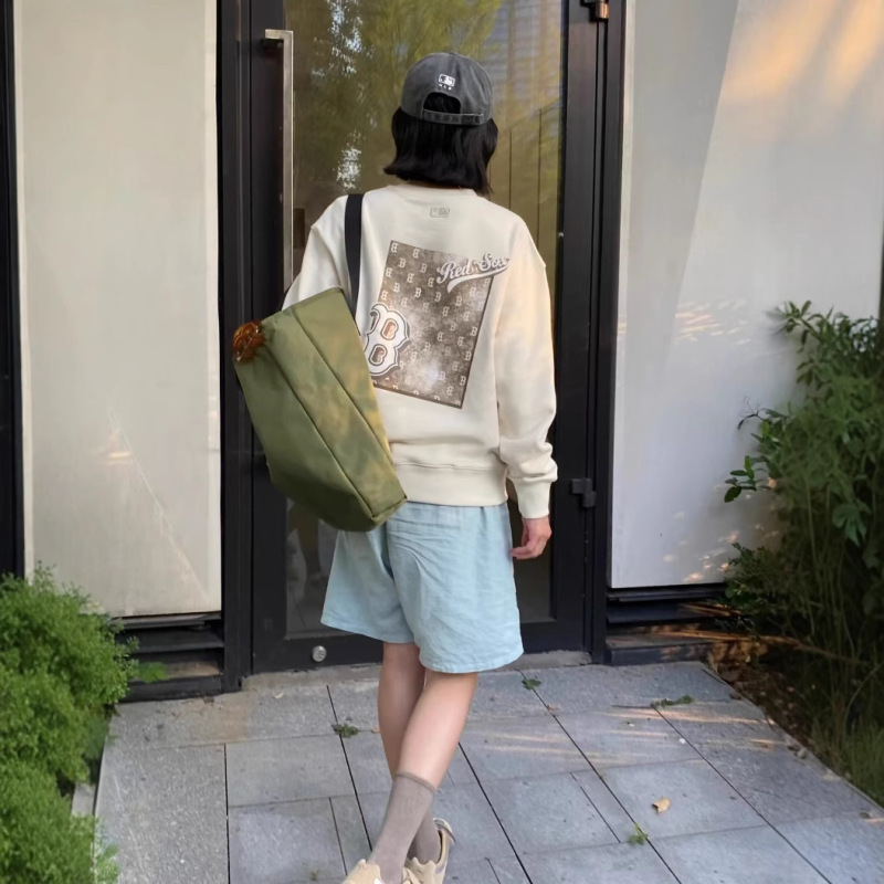 潮牌MLB/NY洋基队复古牛仔波普老花印花男女情侣同款圆领套头卫衣|undefined