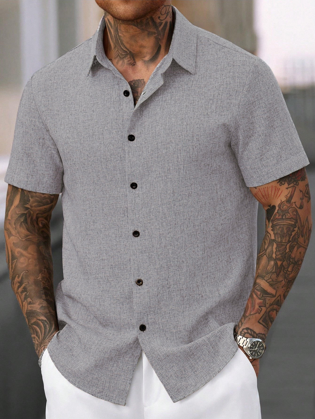 Nuevo transfronterizo Europa y América Amazon verano nuevo cuello de manga corta camiseta de negocios camiseta casual para hombre
